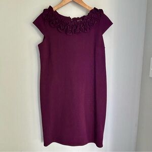 Taylor Eggplant Floral Rosette Collar Cap Sleeve Sheath Dress Size 12